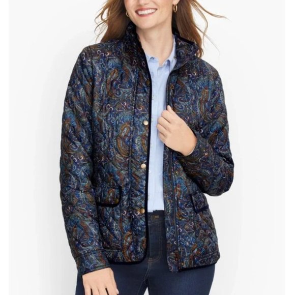 Talbots Jackets & Blazers - Talbots Paisley Quilted Field Jacket Blue Black Gold S